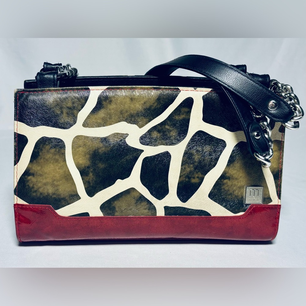 Miche Classic Handbag Shoulder Bag Jayma Giraffe Print Red Trim Panel Very Good